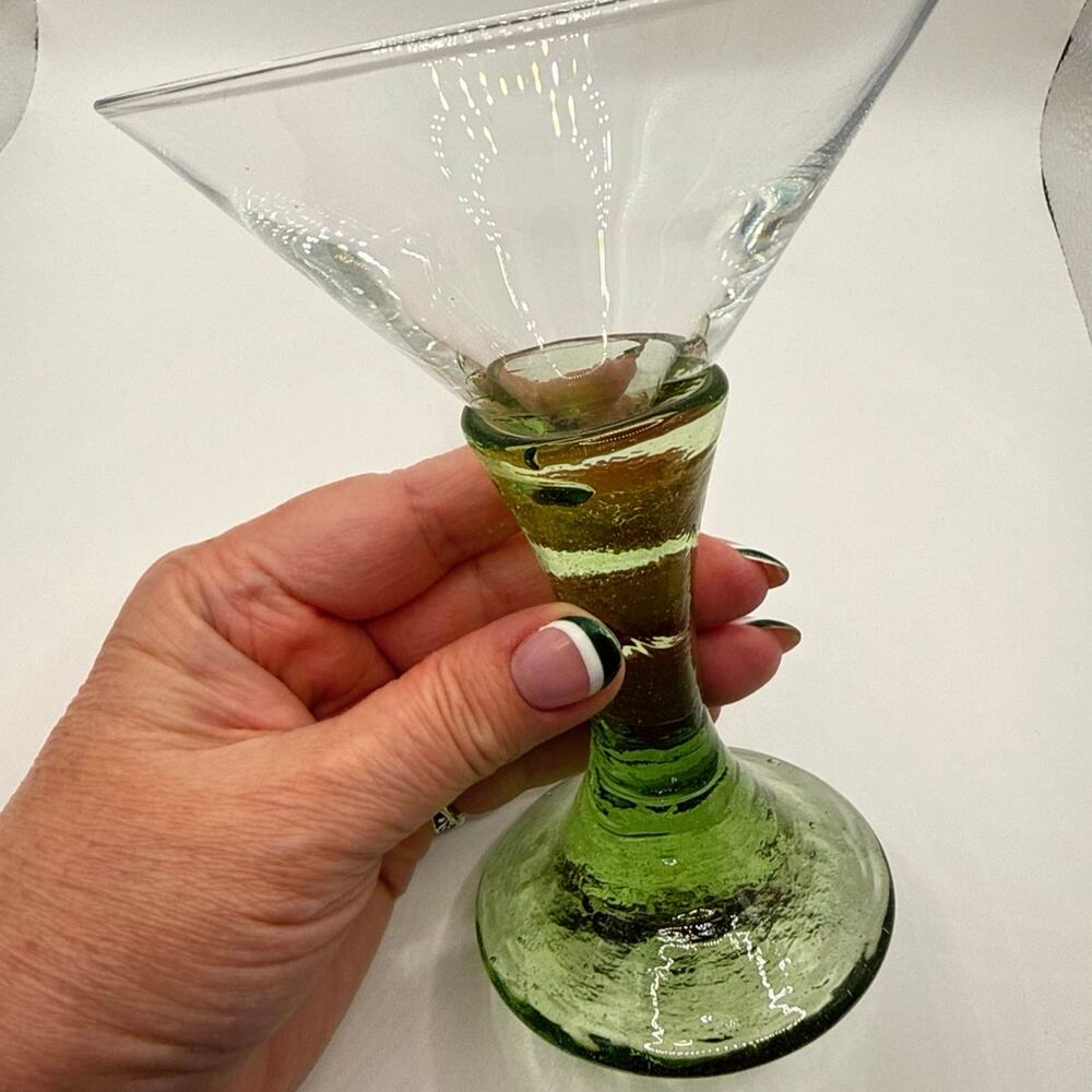 Fire & Light Recycled Glass Martini Glass – Green – Signed – 6”
